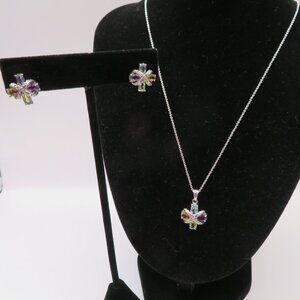Sterling Silver Multi Gemstone Necklace and Earrings Set
